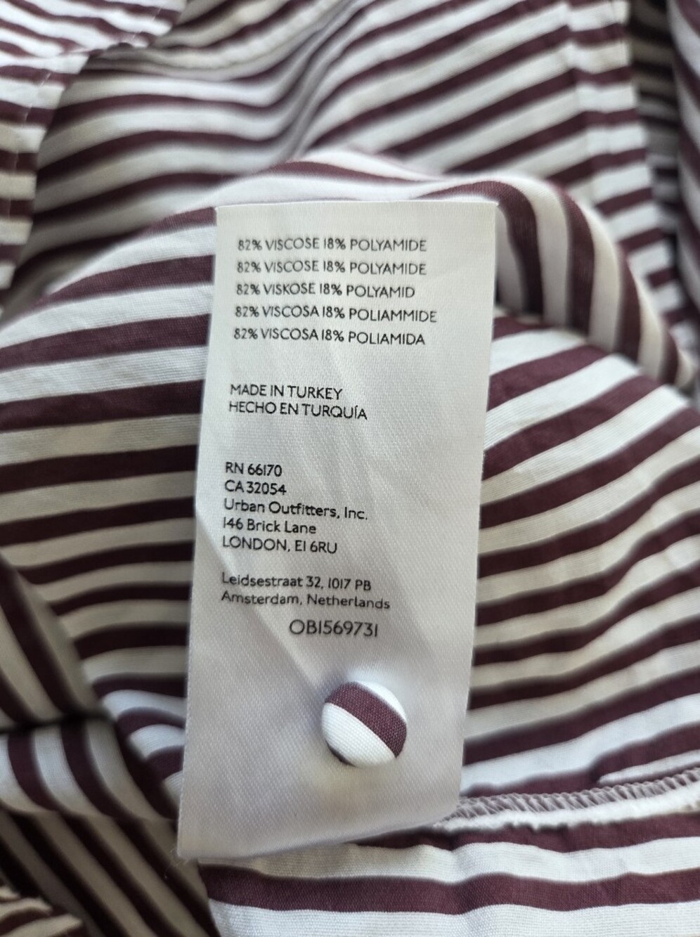 Maeve Anthropologie Tie-Neck Blouse Maroon Brown & White Vertical Stripes Large - Picture 10 of 11